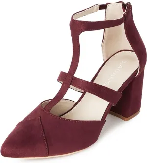 J. Adams Michelle Women's Chunky Block Heel Pointed Toe T-Strap Dress Shoes - Elegant Suede Pumps for Office & Party