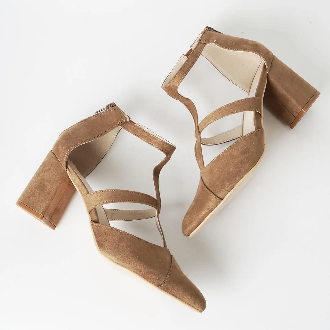 J. Adams Michelle Women's Chunky Block Heel Pointed Toe T-Strap Dress Shoes - Elegant Suede Pumps for Office & Party