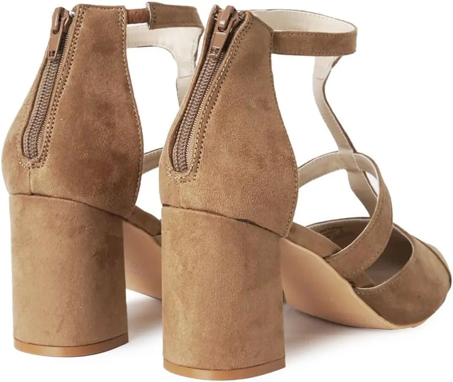 J. Adams Michelle Women's Chunky Block Heel Pointed Toe T-Strap Dress Shoes - Elegant Suede Pumps for Office & Party