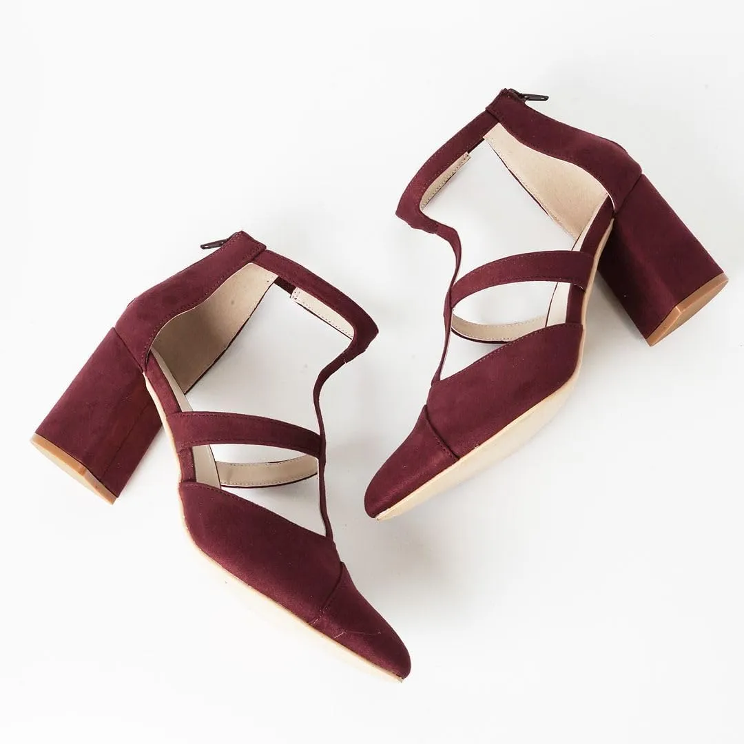 J. Adams Michelle Women's Chunky Block Heel Pointed Toe T-Strap Dress Shoes - Elegant Suede Pumps for Office & Party