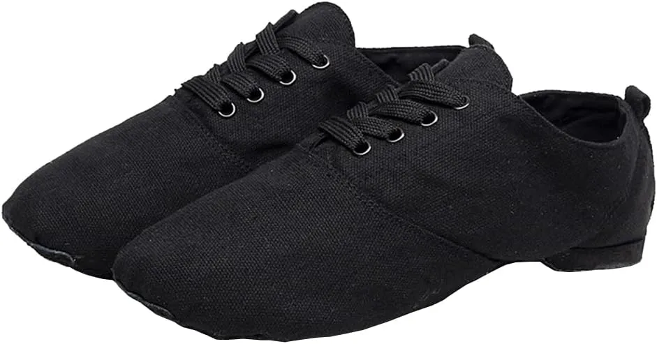 Jazz Shoes for Woman Canvas Dance Boots Lace Up Ballroom Dance Flat with Split Sole