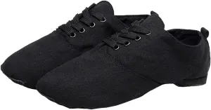 Jazz Shoes for Woman Canvas Dance Boots Lace Up Ballroom Dance Flat with Split Sole