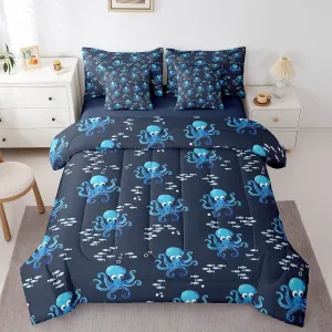 jejeloiu Octopus Comforter Set with Sheets Full Size Kids Ocean Kraken 7 Pieces Bedding Set for Boys Girls Teens Tentacles Bed in a Bag Breathable Sealife Sea Animal Bed Set Room Decor