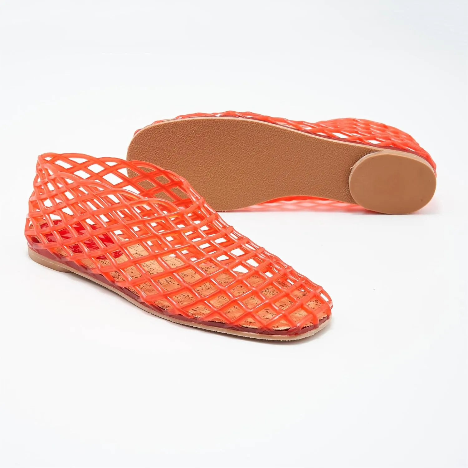 Jelly Sandals for Women Clear Woven Flats Beach Slip-on Ballerina Jellies Mesh Shoes