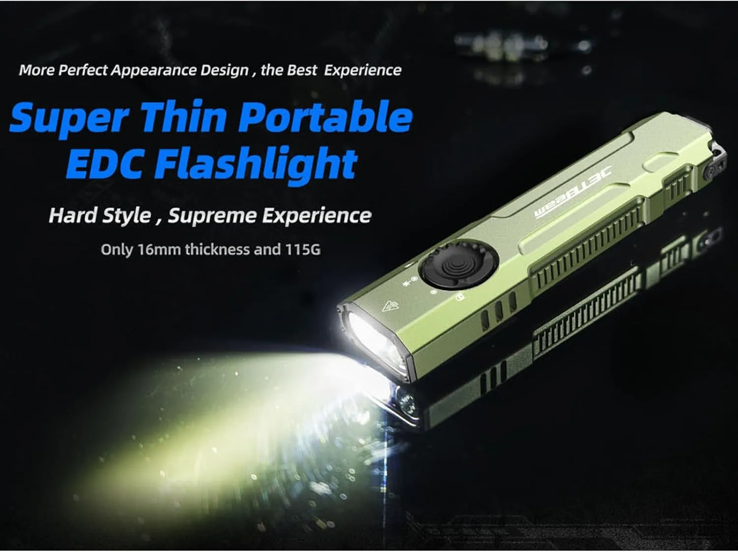JETBeam E26 EDC Handsfree Flashlight,3000 Lumens Dual Light Source LED Light with Green Beam Combo,5 Modes Rear Flash,Power by Rechargeable Built-in Battery,IPX8 Waterproof Rating,Widely Used