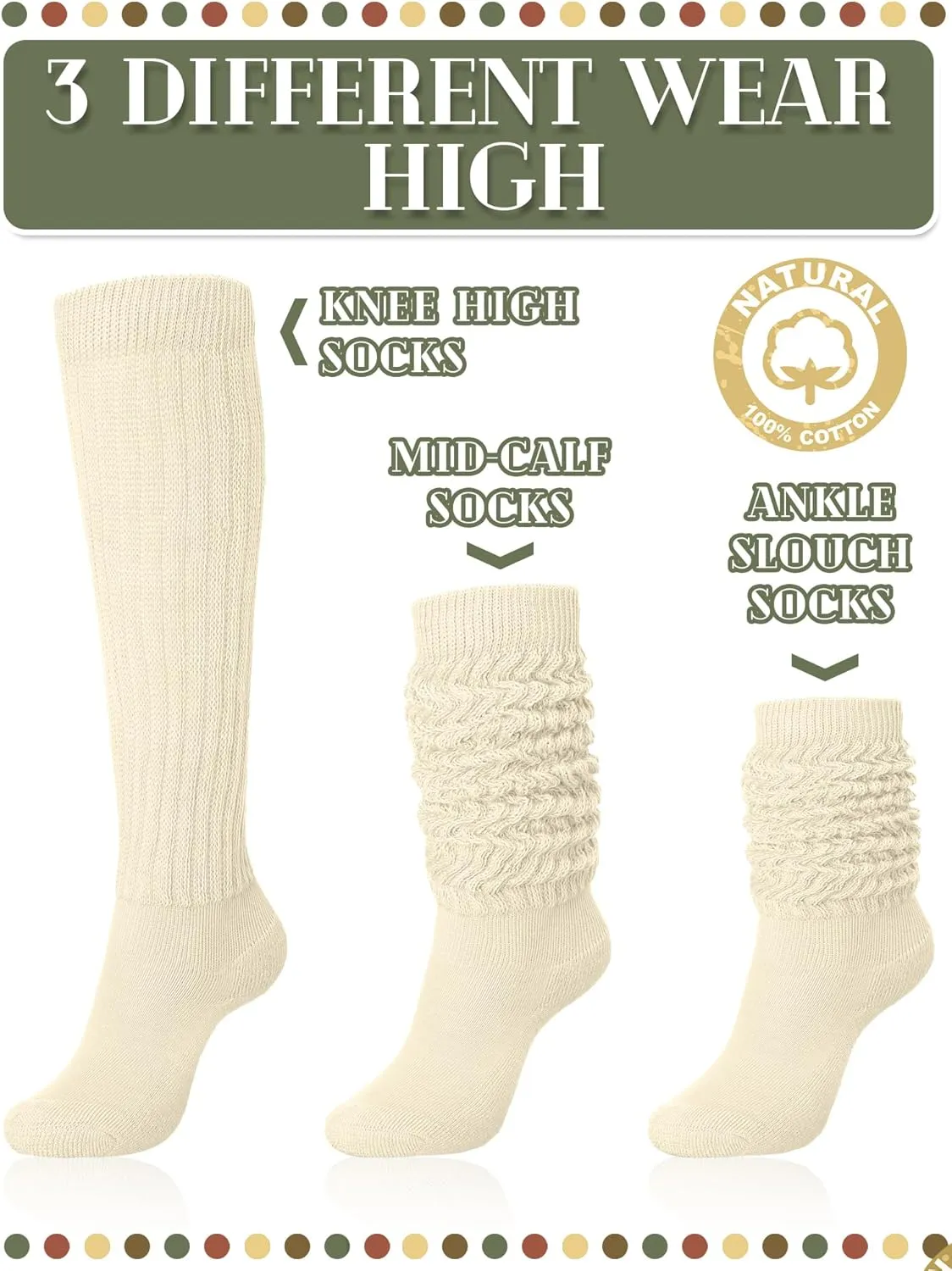 Jeyiour 8 Pairs Slouch Socks for Women Knee High Scrunch Boot Stack Socks Soft 80s 90s Size 9-11