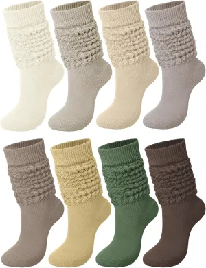 Jeyiour 8 Pairs Slouch Socks for Women Knee High Scrunch Boot Stack Socks Soft 80s 90s Size 9-11