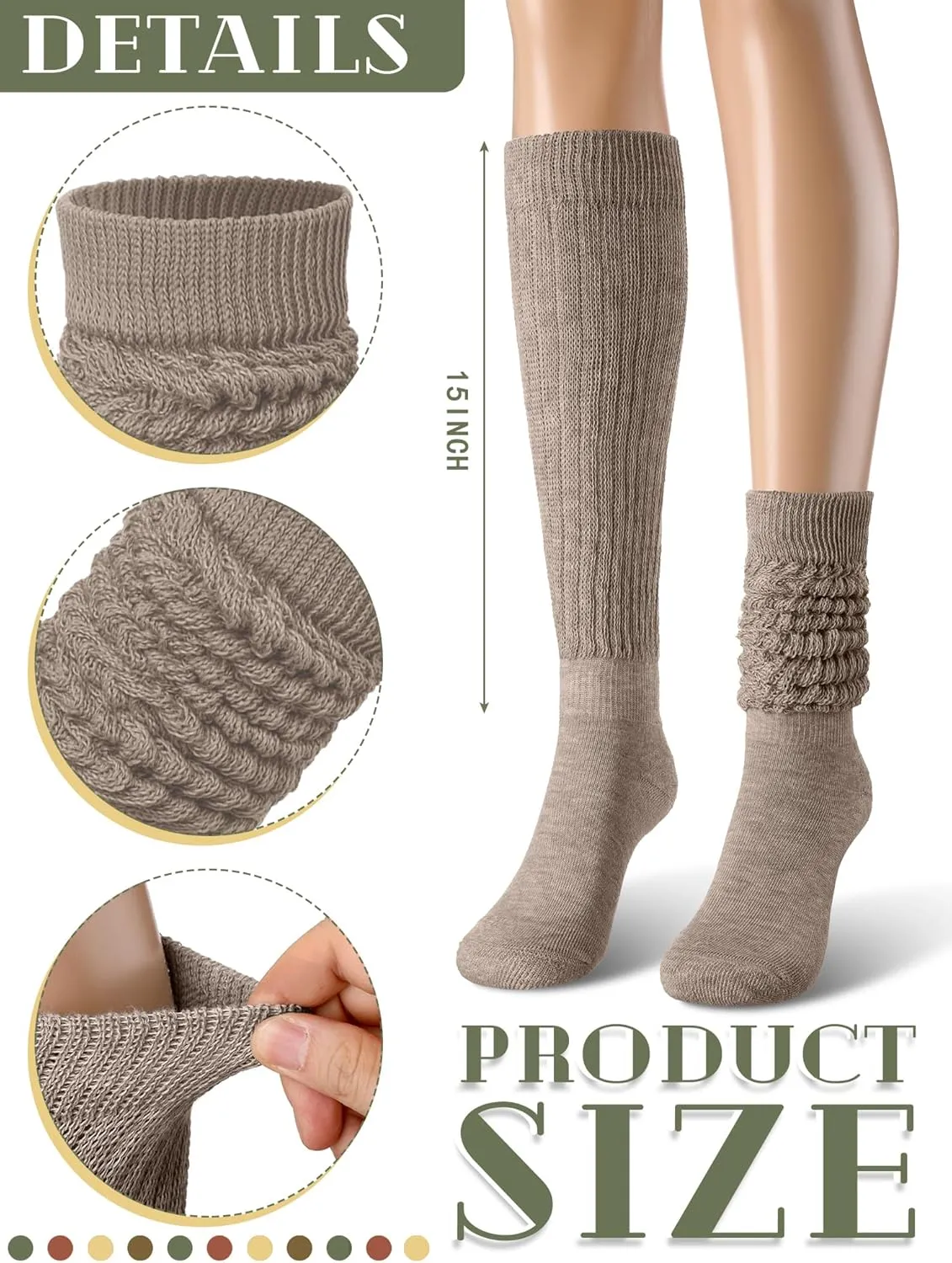 Jeyiour 8 Pairs Slouch Socks for Women Knee High Scrunch Boot Stack Socks Soft 80s 90s Size 9-11