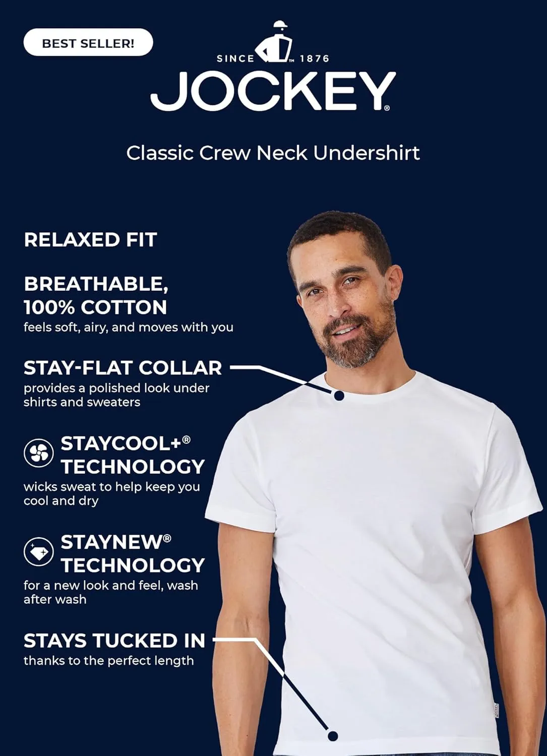 Jockey Men's Undershirt Big & Tall Classic Crew Neck Undershirt- 6 Pack
