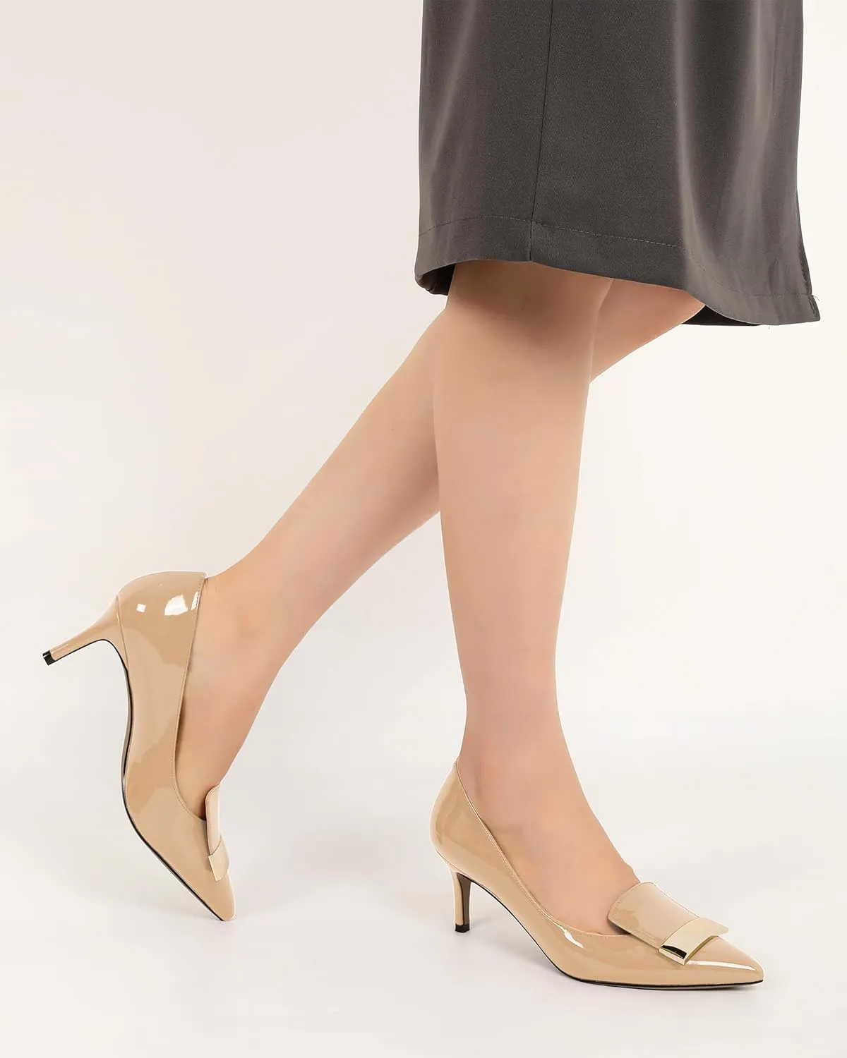 Joseywade Women's Low Heel Pumps Kitten Heels Pumps Buckle Pointed Toe Slip on 2.5 Inch Elegant Patent Dressy Shoes