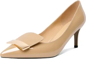 Joseywade Women's Low Heel Pumps Kitten Heels Pumps Buckle Pointed Toe Slip on 2.5 Inch Elegant Patent Dressy Shoes