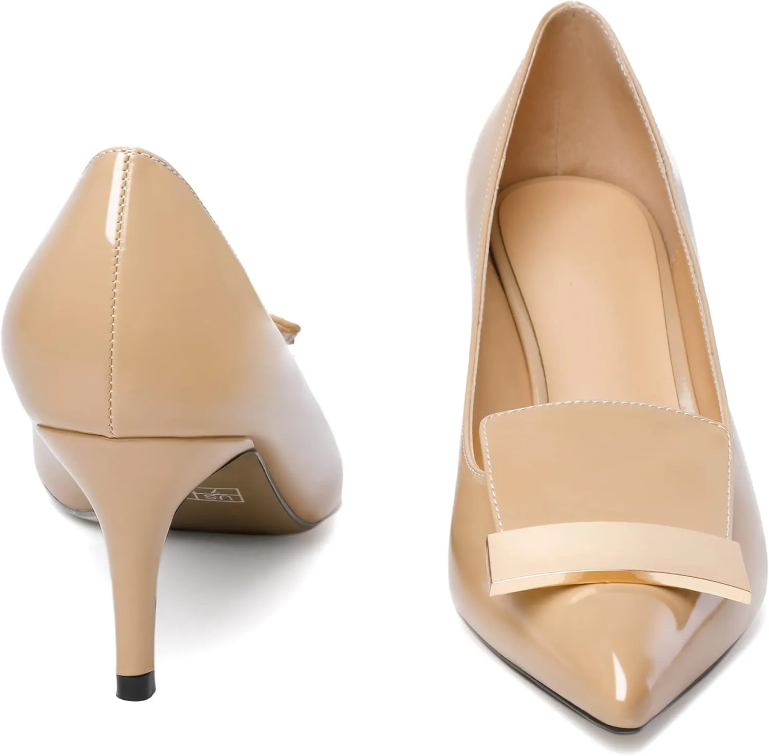 Joseywade Women's Low Heel Pumps Kitten Heels Pumps Buckle Pointed Toe Slip on 2.5 Inch Elegant Patent Dressy Shoes