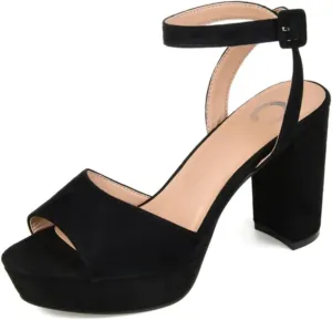 Journee Collection Open Toe Strappy Platform Pumps for Women - Nairri Ankle Strap Chunky High Block Heel Sandal - 7.5 Wide - Black