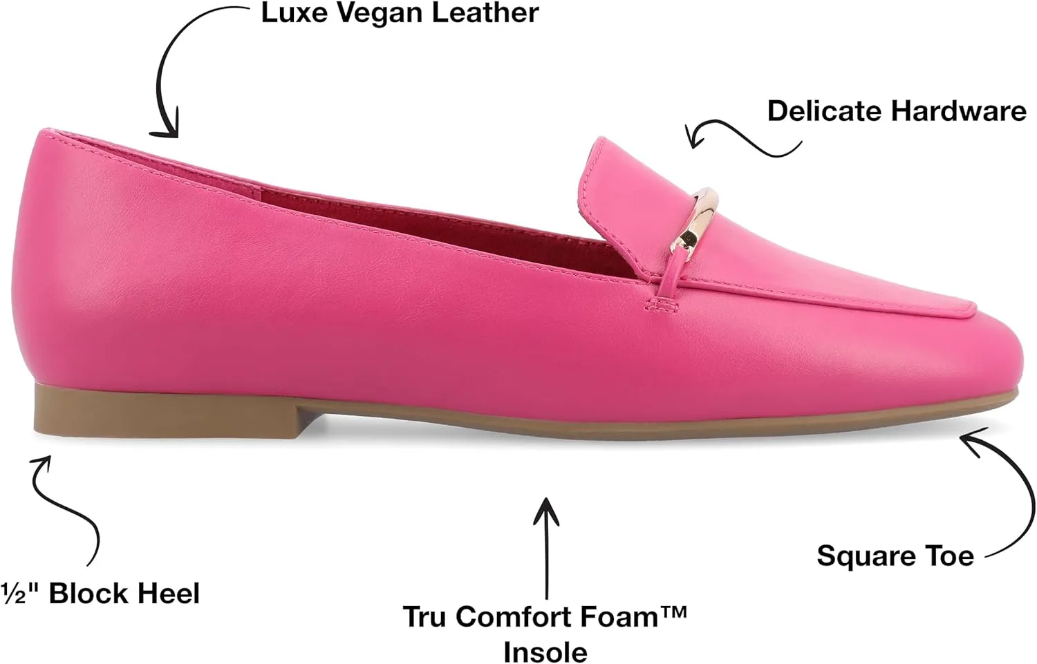 Journee Womens Loafer Flat Notched Topline Square Toe Slip-On Block Heel - Wrenn Casual Dress Shoe
