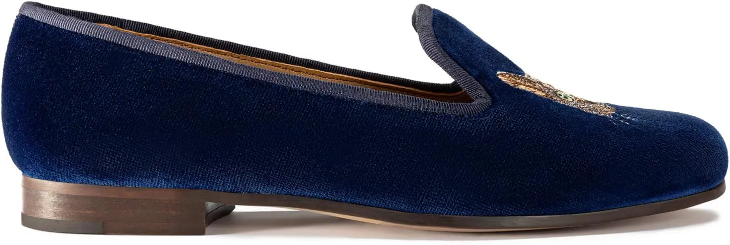 Journey West Women's Velvet Loafer Flat with Embroidery Velvet Slippers