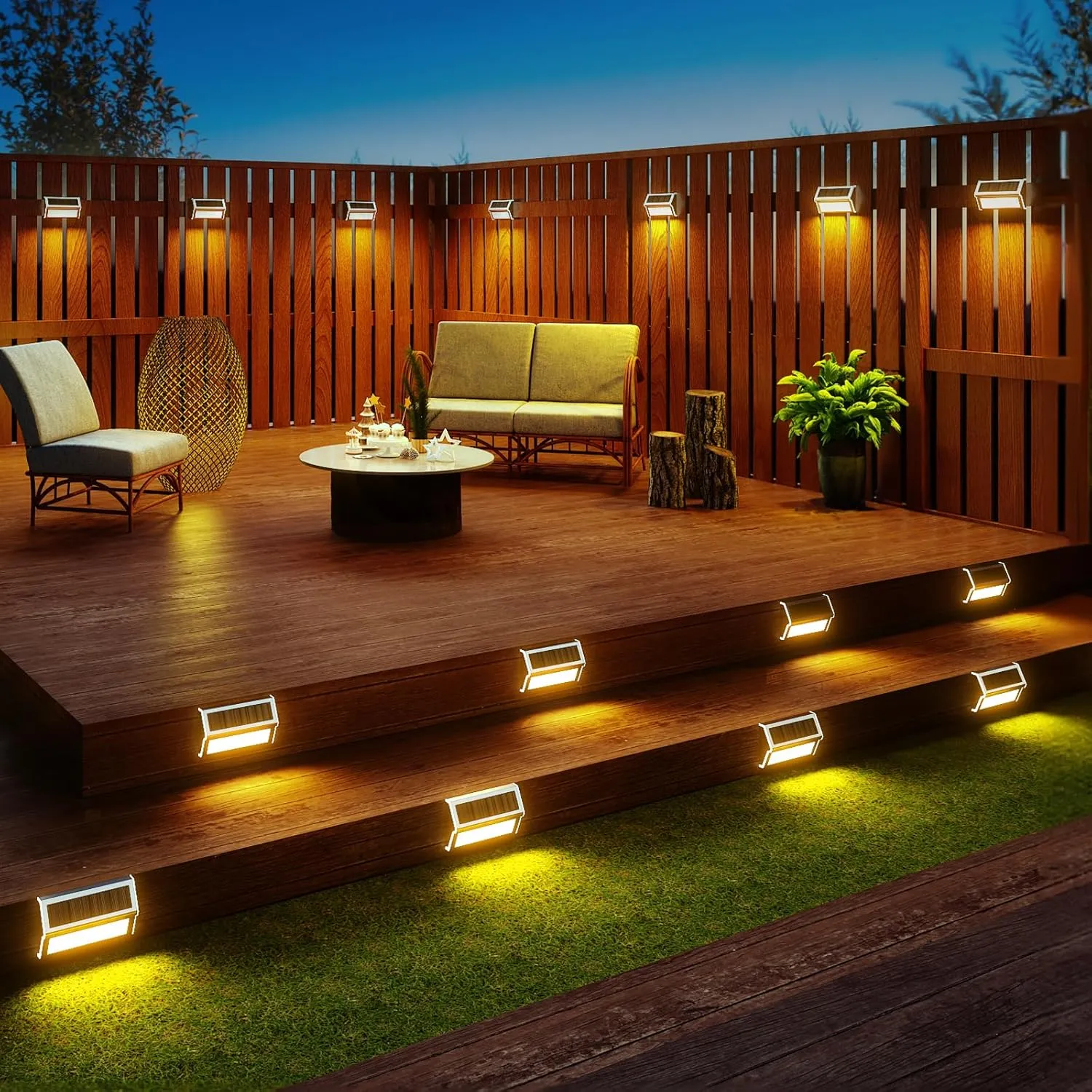 JSOT Solar Lights for Outside, 9 LED Fence Light Solar Outdoor Lights Waterproof for Step Garden Backyard Patio Yard Wall Stair Pool Post Lamp Lighting, Warm Light, 10 Pack