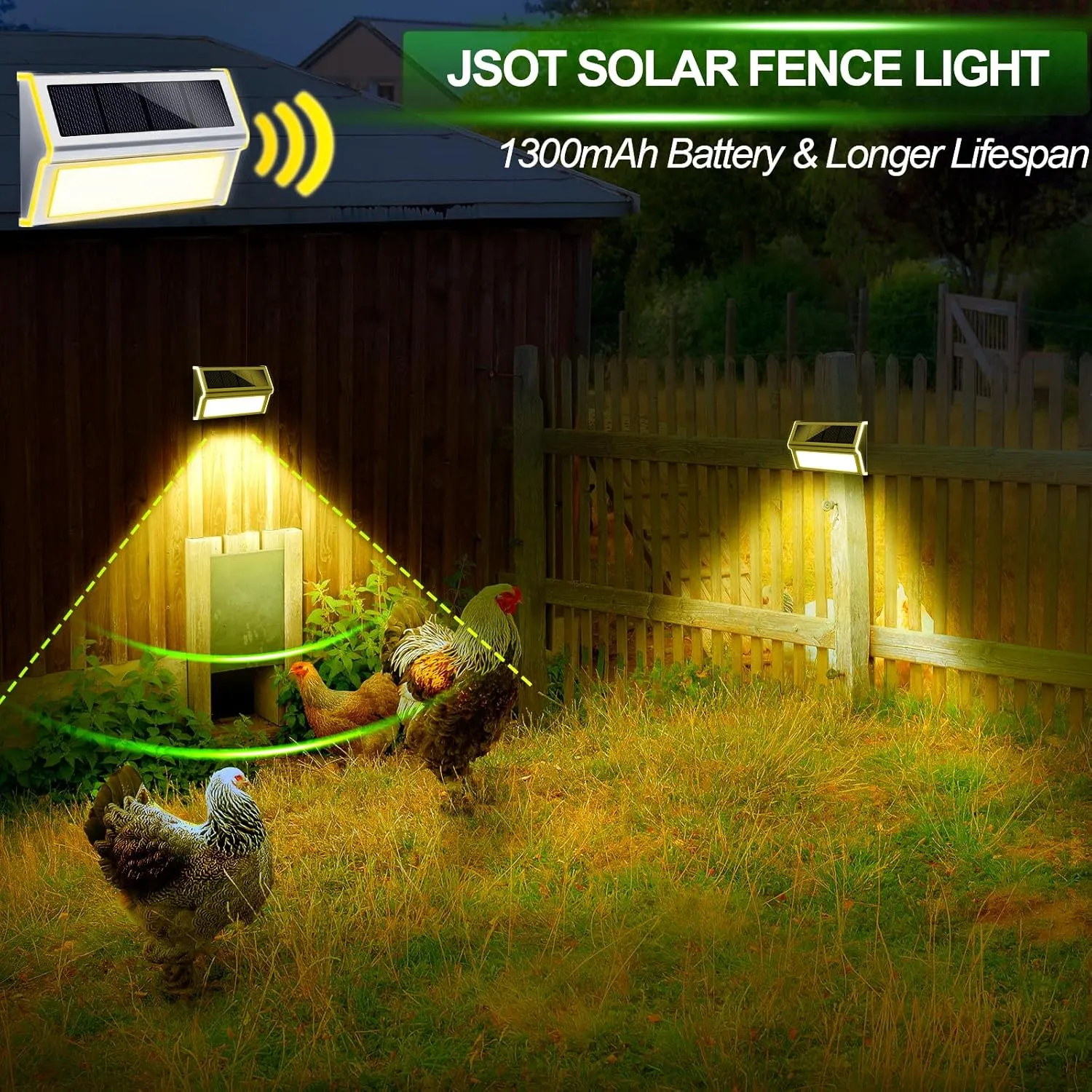 JSOT Solar Lights for Outside, 9 LED Fence Light Solar Outdoor Lights Waterproof for Step Garden Backyard Patio Yard Wall Stair Pool Post Lamp Lighting, Warm Light, 10 Pack