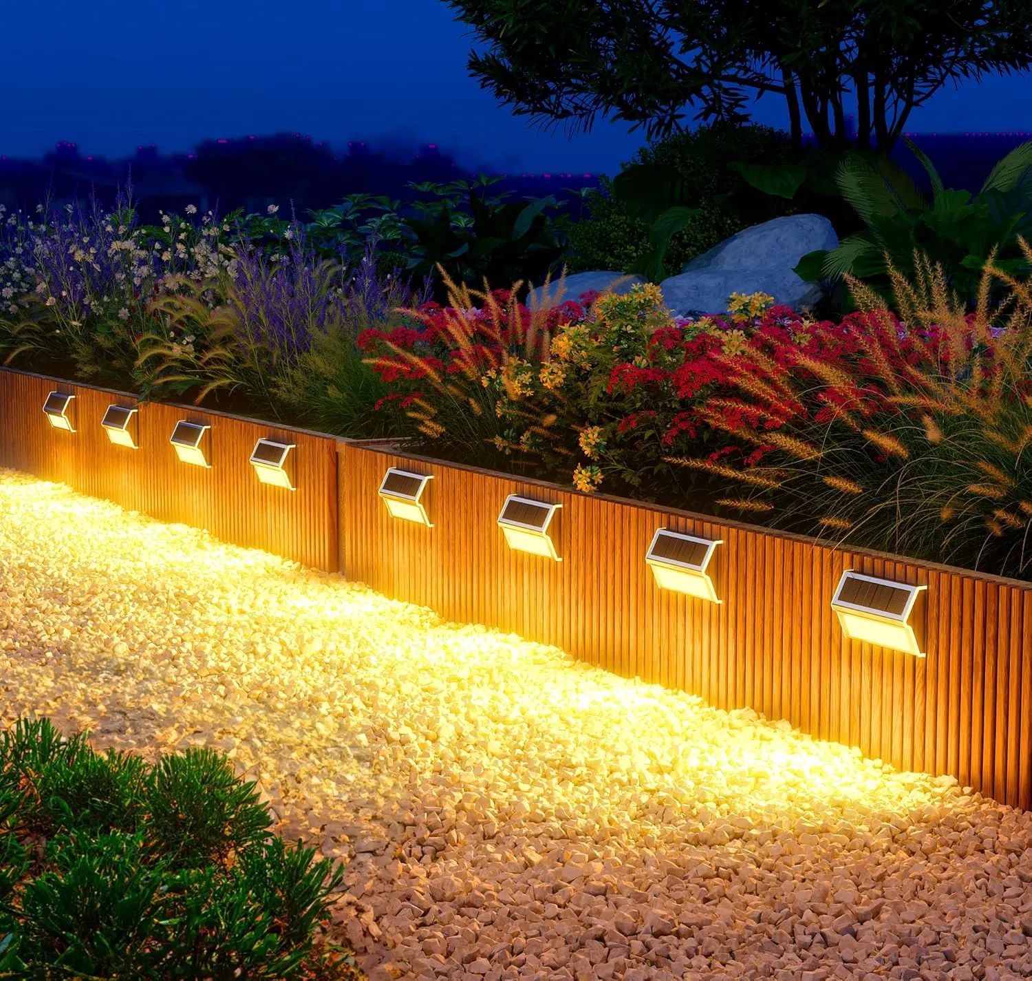 JSOT Solar Lights for Outside, 9 LED Fence Light Solar Outdoor Lights Waterproof for Step Garden Backyard Patio Yard Wall Stair Pool Post Lamp Lighting, Warm Light, 10 Pack