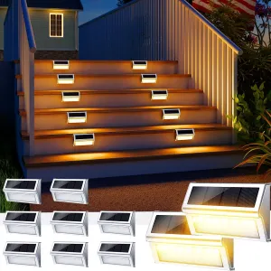 JSOT Solar Lights for Outside, 9 LED Fence Light Solar Outdoor Lights Waterproof for Step Garden Backyard Patio Yard Wall Stair Pool Post Lamp Lighting, Warm Light, 10 Pack