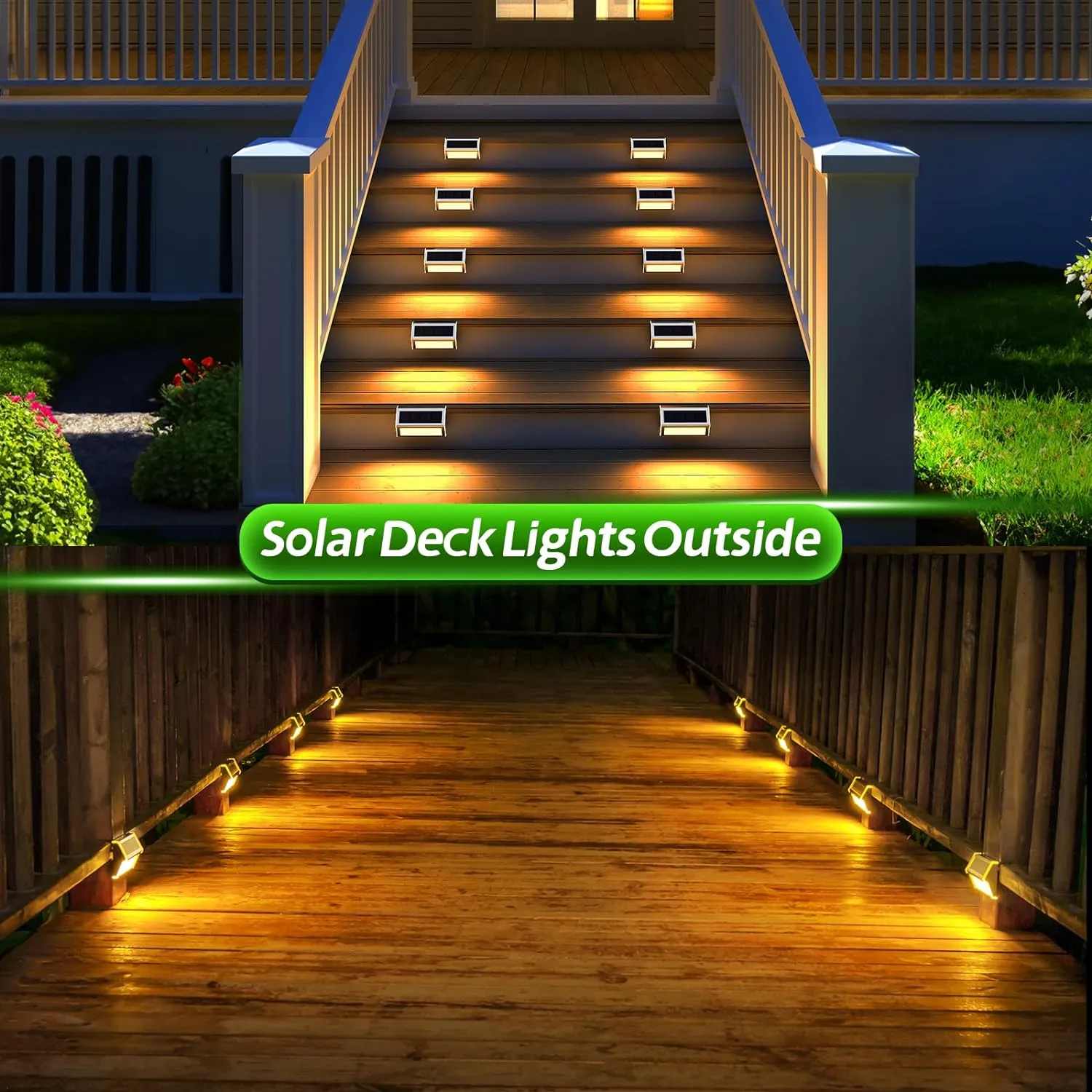 JSOT Solar Lights for Outside, 9 LED Fence Light Solar Outdoor Lights Waterproof for Step Garden Backyard Patio Yard Wall Stair Pool Post Lamp Lighting, Warm Light, 10 Pack