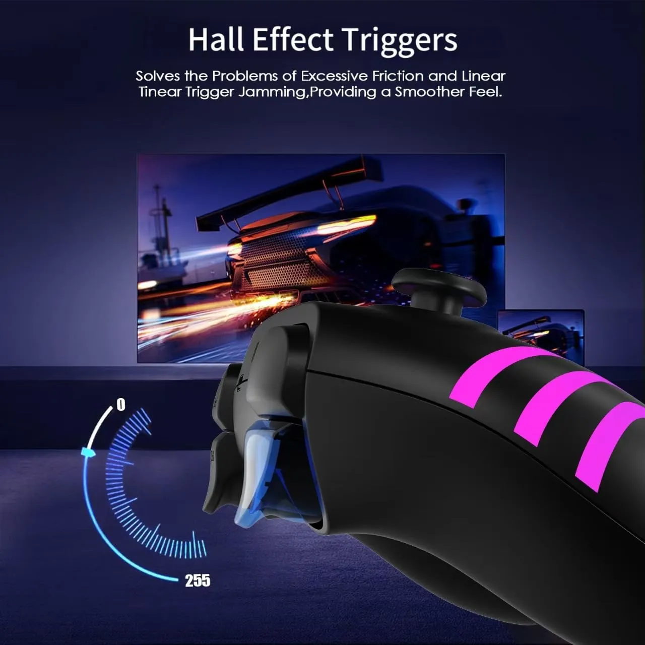 JUNHUAN 2.4G Wireless Switch Controller with Hall Triggers, PC Pro Controller for Nintendo Switch/Lite/OLED/PC/Android/IOS/Steam with 7-Cool RGB LEDs, 6-Axis Gyro Sensor Wake-up Vibration Turbo (2.4G-Black)