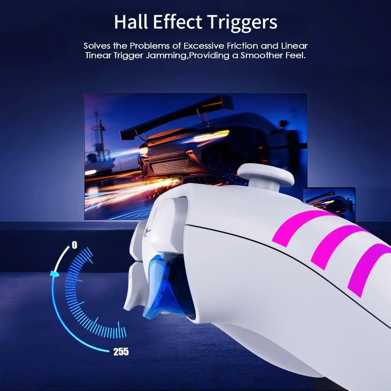 JUNHUAN Wireless Switch Controller with Hall Triggers, PC Pro Controllers for Nintendo Switch/Lite/OLED/PC/Android/IOS/Steam with 7-Cool RGB LEDs, 6-Axis Gyro Sensor Wake-up Vibration Turbo (White)