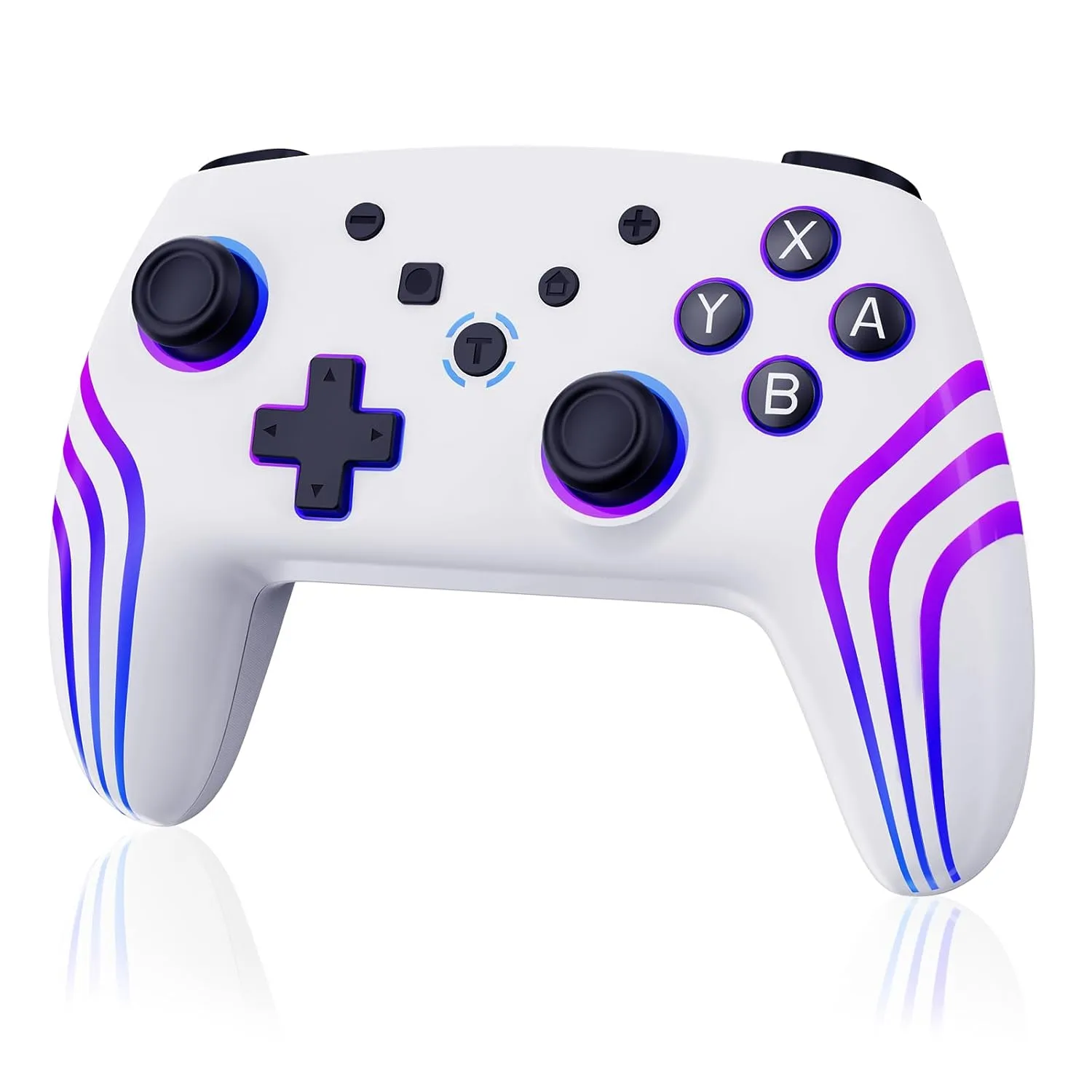 JUNHUAN Wireless Switch Controller with Hall Triggers, PC Pro Controllers for Nintendo Switch/Lite/OLED/PC/Android/IOS/Steam with 7-Cool RGB LEDs, 6-Axis Gyro Sensor Wake-up Vibration Turbo (White)