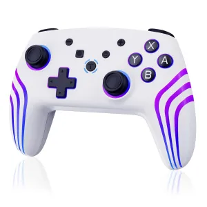 JUNHUAN Wireless Switch Controller with Hall Triggers, PC Pro Controllers for Nintendo Switch/Lite/OLED/PC/Android/IOS/Steam with 7-Cool RGB LEDs, 6-Axis Gyro Sensor Wake-up Vibration Turbo (White)