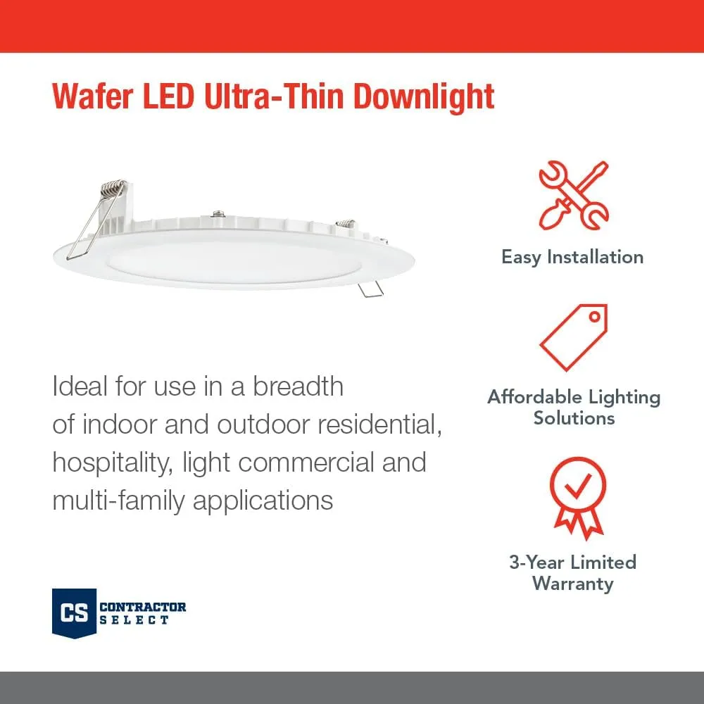 Juno LED Recessed Lights 4 Inch Round Wafer Downlight, 5-in-1 Switchable White Color Temperature, 120 Volts, 4-Inch Ultra-Thin Flat Trim, Matte White, 12-Pack (WF4 SWW5 90CRI MW CP12)