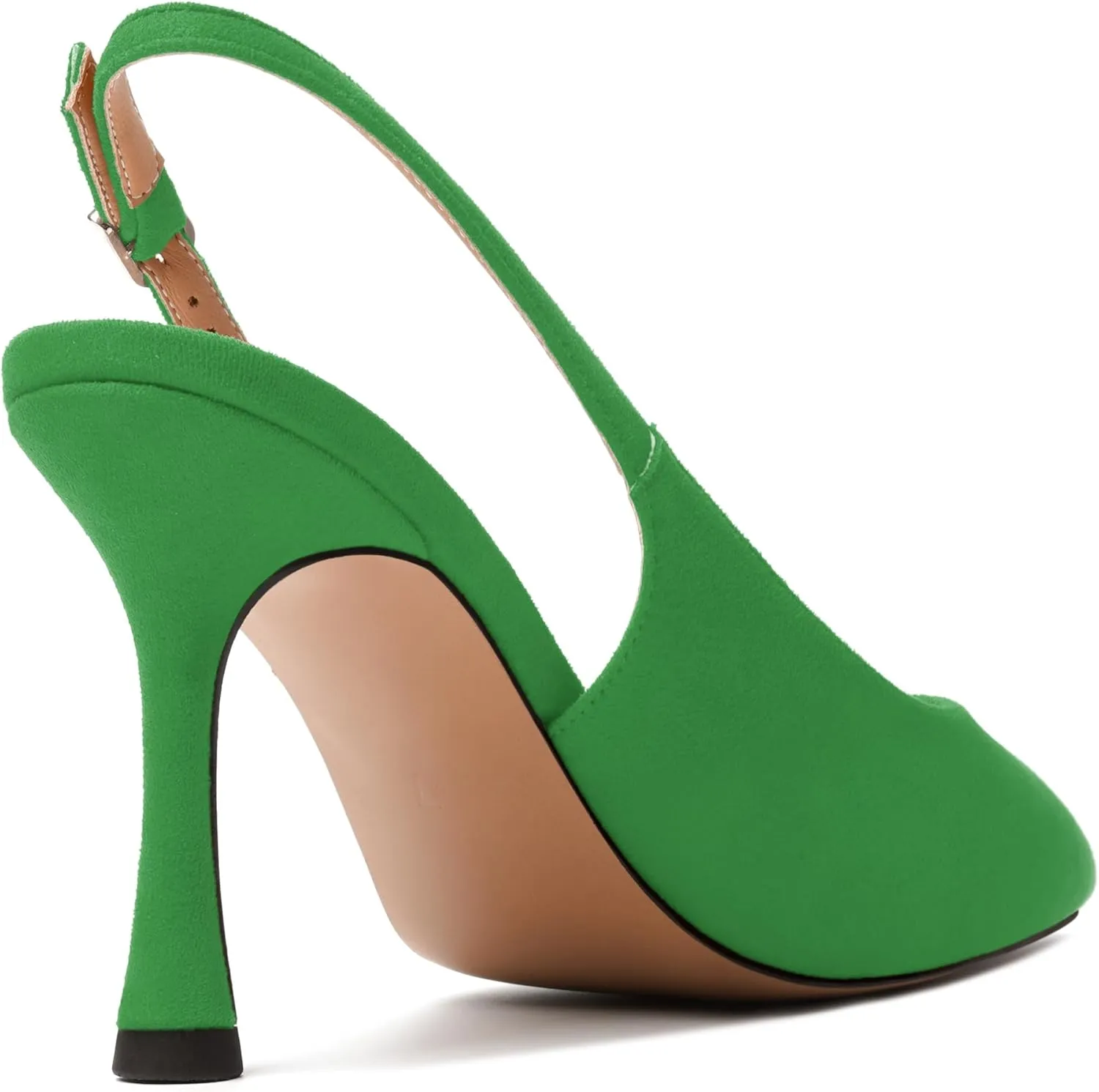 JUSTDANNI Womens Slingback Suede Pointed Toe Wedding Dress Buckle Comfortable Stiletto High Heel Pumps Shoes 3.3 Inch