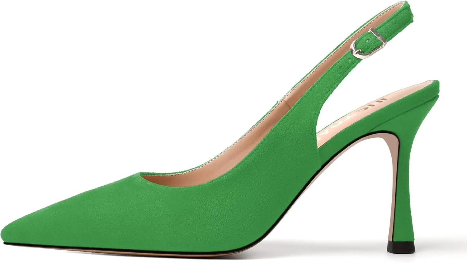 JUSTDANNI Womens Slingback Suede Pointed Toe Wedding Dress Buckle Comfortable Stiletto High Heel Pumps Shoes 3.3 Inch