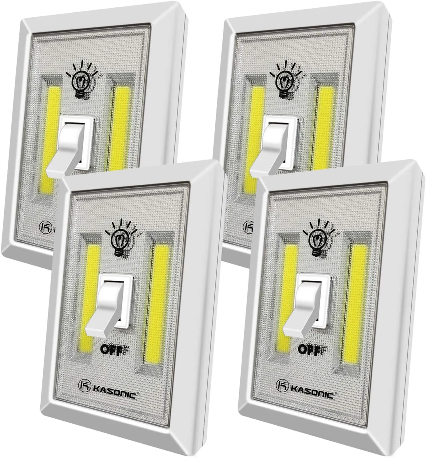 K KASONIC - LED Night Light, 200 Lumen Cordless COB Light Switch, Under Cabinet, Shelf, Closet, Garage, Kitchen, Stairwell and More, Battery Operated (4 Pack)
