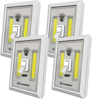 K KASONIC - LED Night Light, 200 Lumen Cordless COB Light Switch, Under Cabinet, Shelf, Closet, Garage, Kitchen, Stairwell and More, Battery Operated (4 Pack)