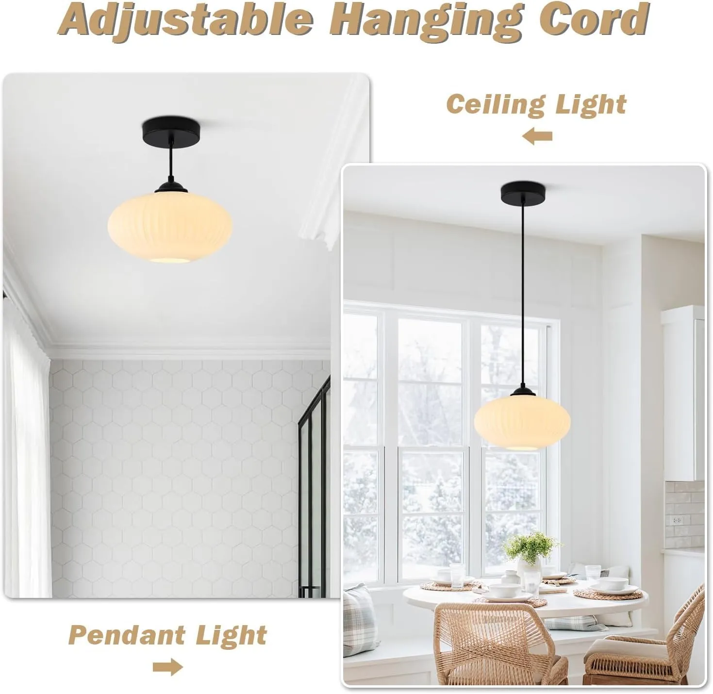KCO Lighting Large Milk Glass Pendant Light Black and White Pendant Light Mid Century Modern Hanging Ceiling Light Fixture Industrial Farmhouse Pendant Lights Kitchen Island