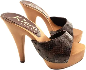 Kiara Shoes Sexy Clogs Snake-Effekt Heel 13-K93001 Pitone Brown