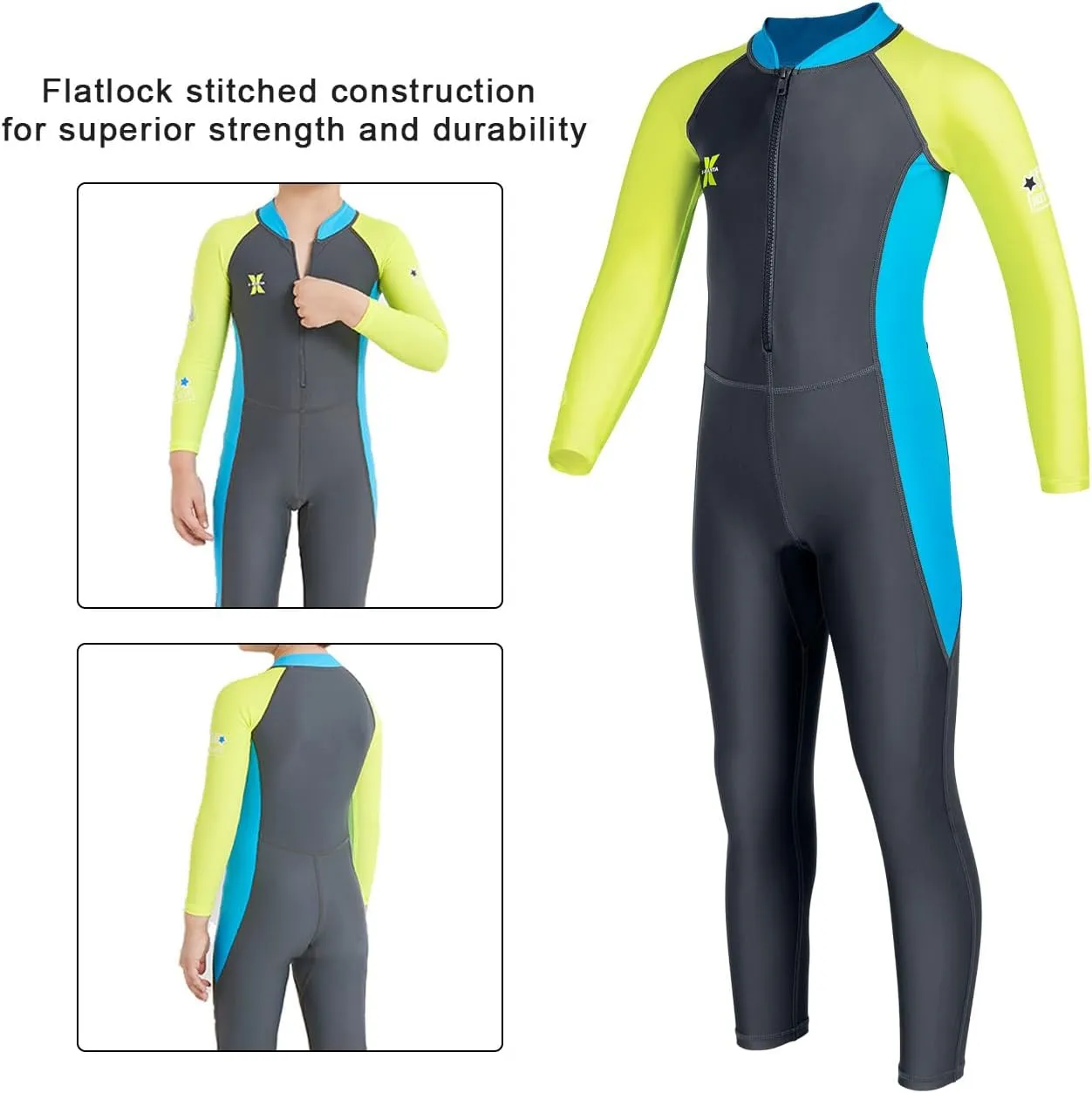 Kids Full Body Swimsuit One Piece Long Sleeve Wetsuit Skin Sun Protection Sunsuit Swimwear for Boys Girls