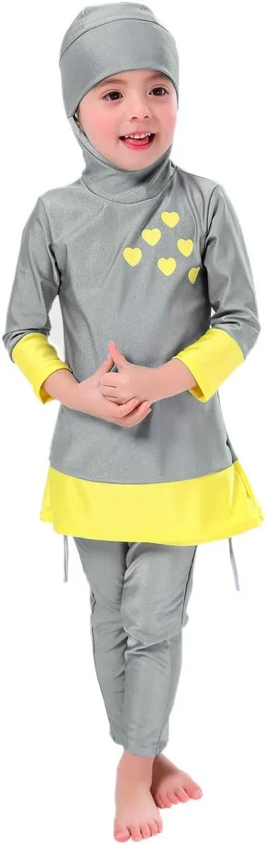 Kids Muslim Swimsuit for Girls Islamic Burkini Full Cover Hijab Top Pants Long Sleeve Rash Guard Swimwear Beach Bathing Suit