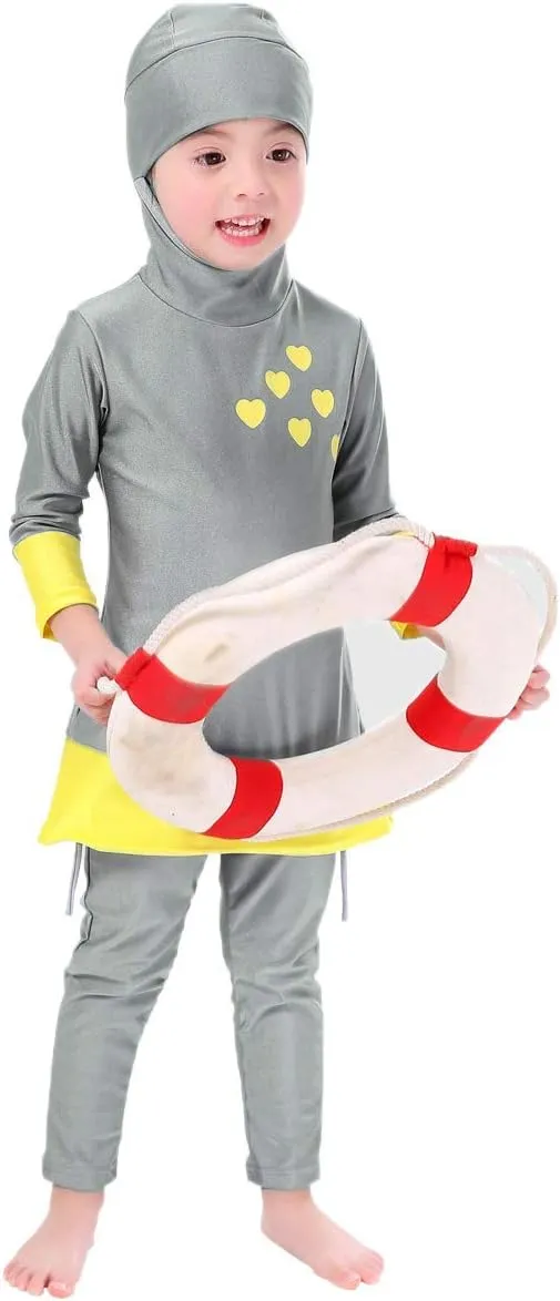 Kids Muslim Swimsuit for Girls Islamic Burkini Full Cover Hijab Top Pants Long Sleeve Rash Guard Swimwear Beach Bathing Suit