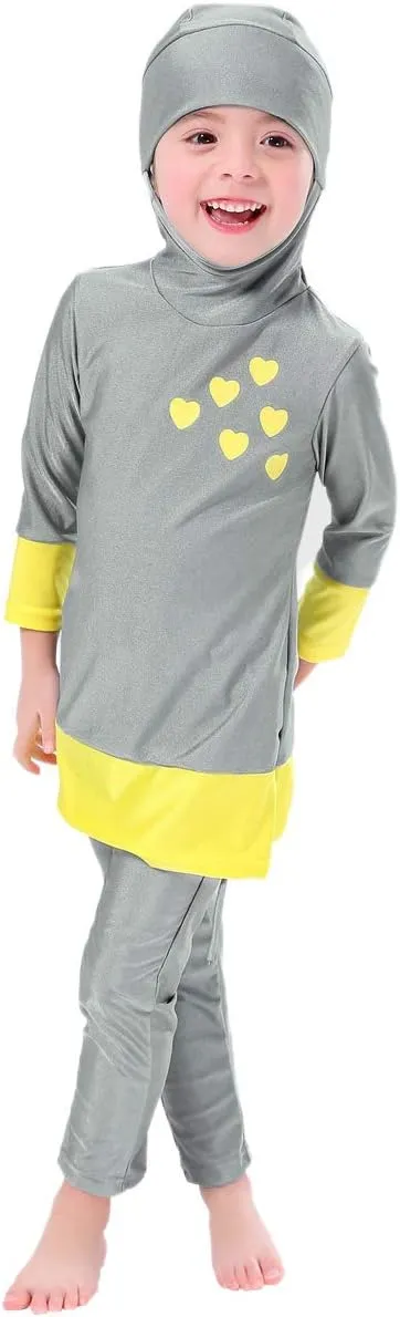 Kids Muslim Swimsuit for Girls Islamic Burkini Full Cover Hijab Top Pants Long Sleeve Rash Guard Swimwear Beach Bathing Suit