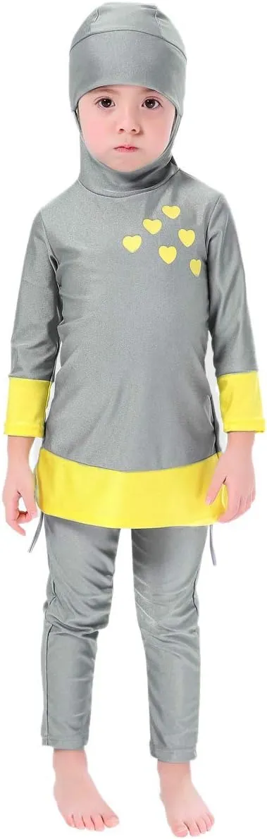Kids Muslim Swimsuit for Girls Islamic Burkini Full Cover Hijab Top Pants Long Sleeve Rash Guard Swimwear Beach Bathing Suit