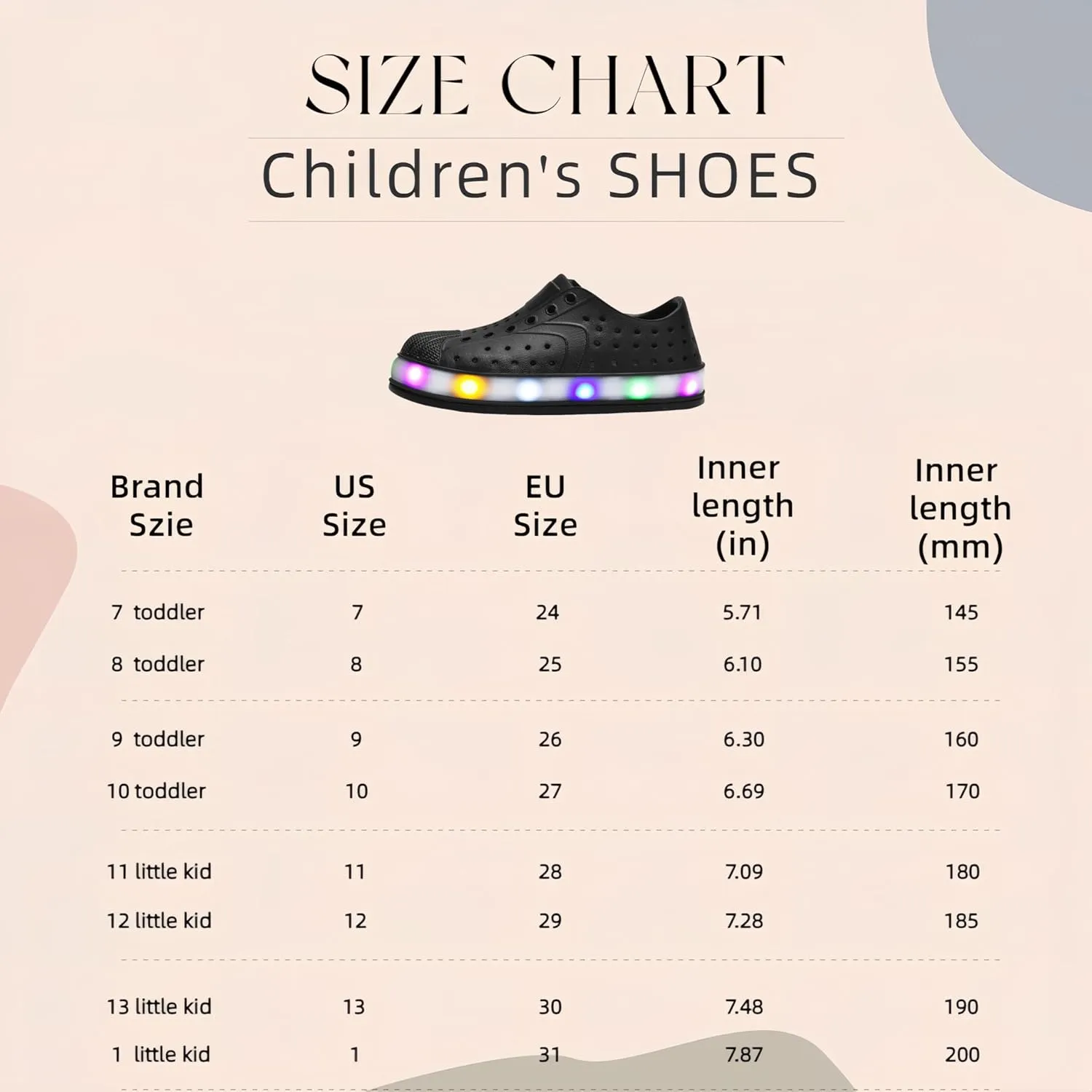 Kids Water Shoes,Toddler Slip-On Shoes,Waterproof Light Up Shoes for Boys and Girls,Lightweight Non-Slip Quick Dry Beach Sandals