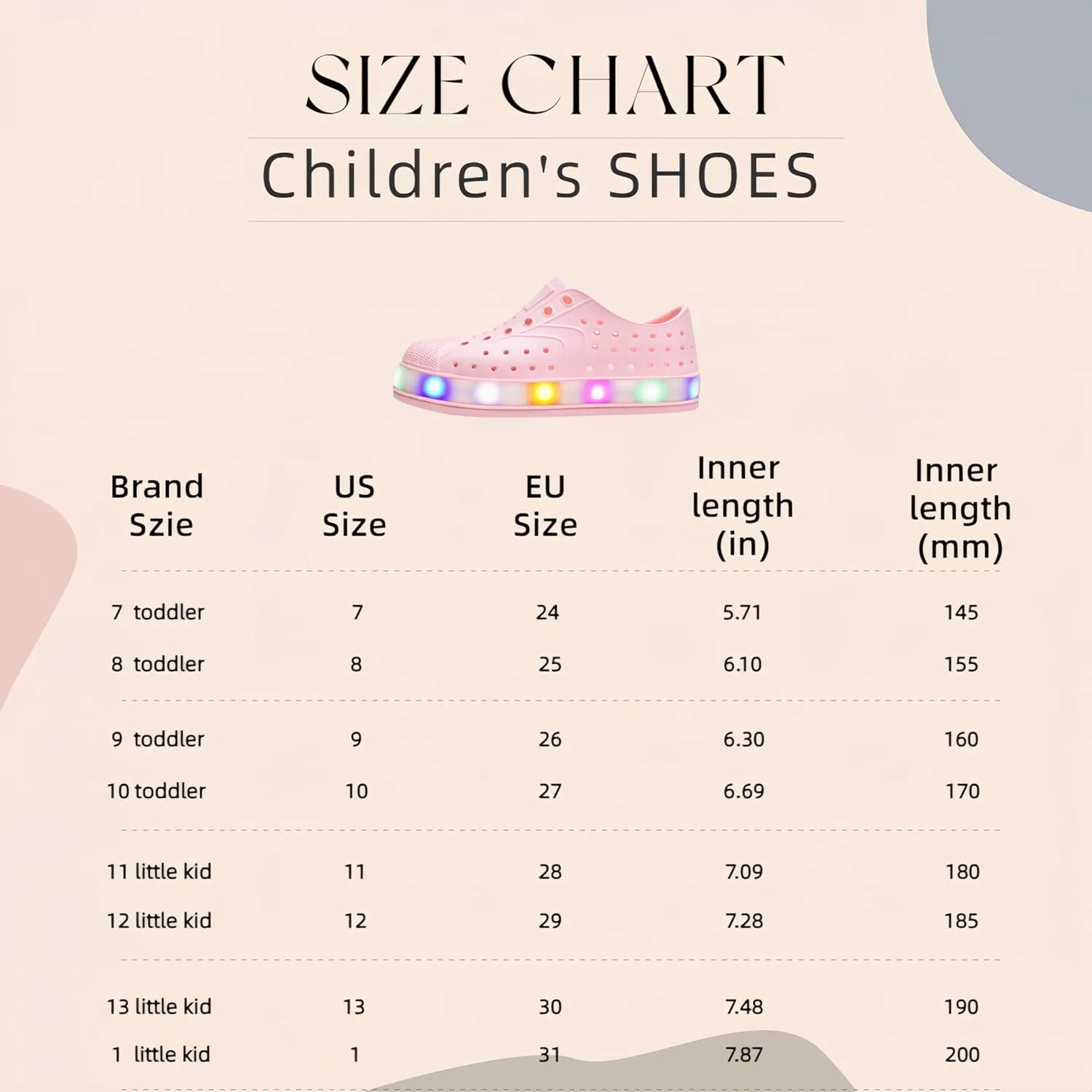 Kids Water Shoes,Toddler Slip-On Shoes,Waterproof Light Up Shoes for Boys and Girls,Lightweight Non-Slip Quick Dry Beach Sandals