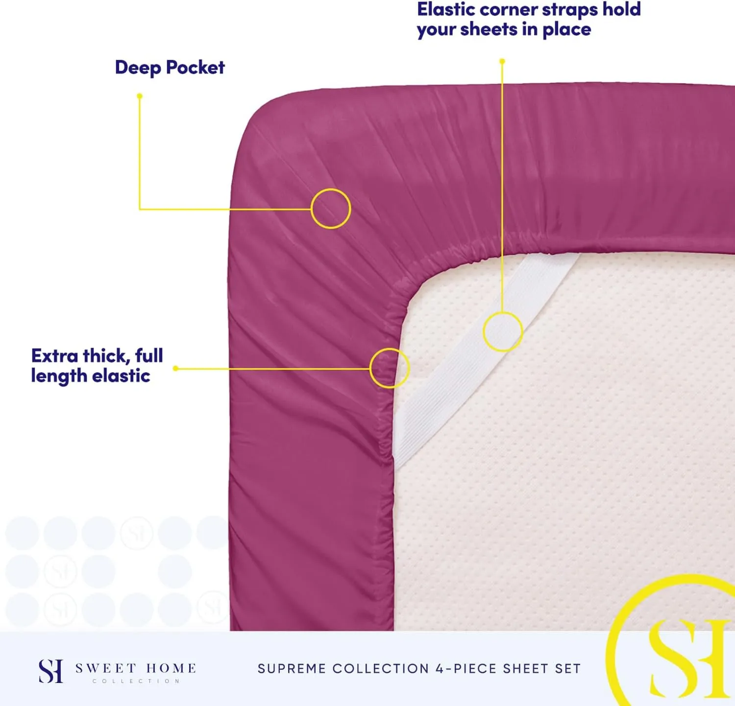 King Size Sheets - Breathable Luxury Bed Sheets with Full Elastic & Secure Corner Straps Built In - 1800 Supreme Collection Extra Soft Deep Pocket Bedding Set, Sheet Set, King, Berry