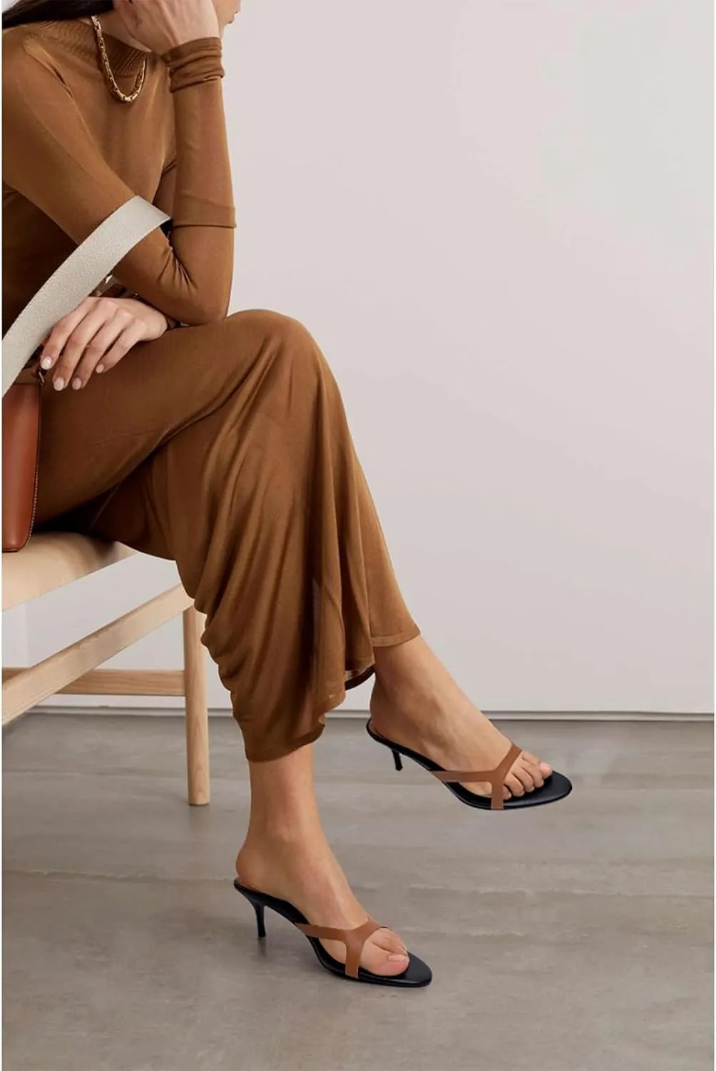 Kitten Heels for Women Single Strap Low Heel Open Toe Mule Shoes Non Slip Sandals