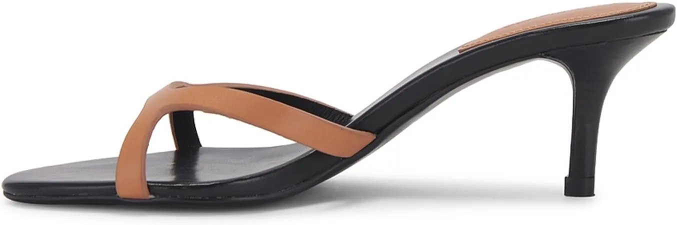 Kitten Heels for Women Single Strap Low Heel Open Toe Mule Shoes Non Slip Sandals
