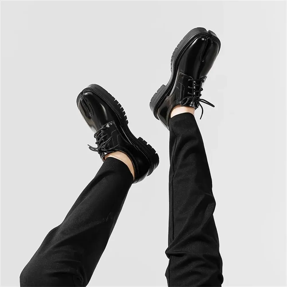 Kluolandi Split Toe Loafers for Women Tabi Shoes Platform Chunky Heel Loafers Lace Up Business Casual Black Leather Shoes