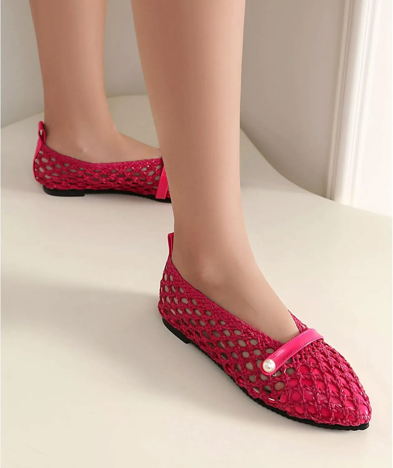 Kluolandi Woven Mesh Ballet Flats Shoes for Women Breathable Mesh Ballerina Flats Comfortable Slip On Shoes