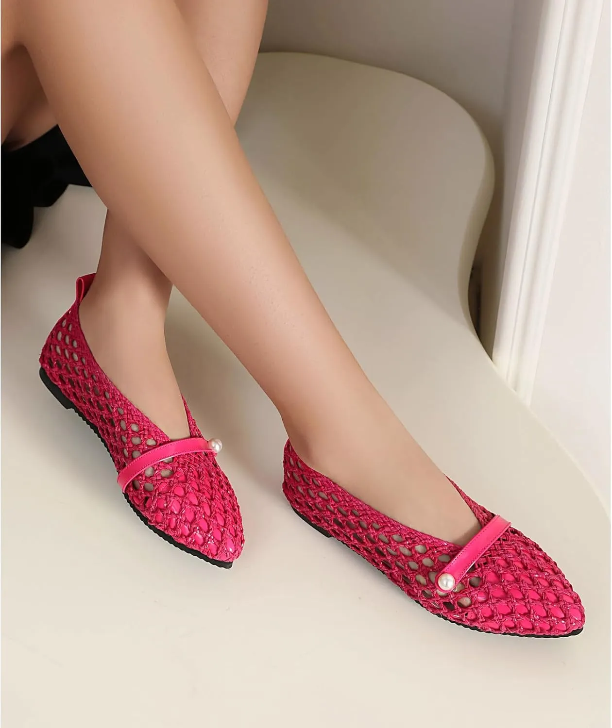 Kluolandi Woven Mesh Ballet Flats Shoes for Women Breathable Mesh Ballerina Flats Comfortable Slip On Shoes