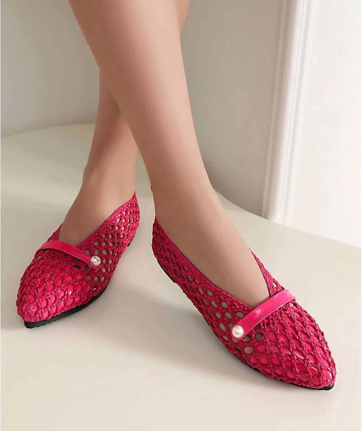 Kluolandi Woven Mesh Ballet Flats Shoes for Women Breathable Mesh Ballerina Flats Comfortable Slip On Shoes