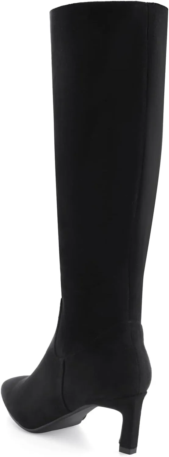 Knee High Boots for Women Kitten Heel Pointed Toe Low Mid Heel Long Tall Boots